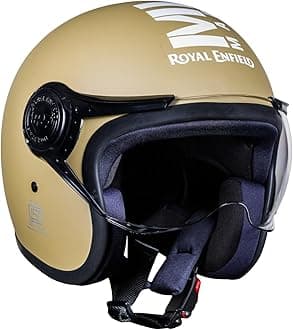 Royal Enfield Open Face MLG Riding Helmet with Clear Visor Matt Desert Storm, Size: M( 57-58Cm) Impact Protection, Excellent Scratch Resistance, Anti-Microbial Fabric