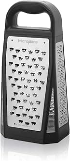 Microplane Elite Five Blade Box Grater with Measuring Cup Base, Five Grating Surfaces Including Fine, Coarse, Double-Sided Ribbon, Ultra-Coarse, and Slicer - Black