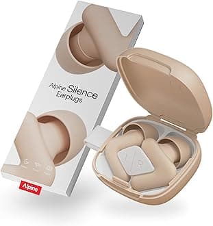 Alpine Silence Ear Plugs for Sleep, Focus & Travel - Comfortable, Travel Essential, Noise Cancelling Earplugs, V-Shape Snug Fit & Soft Oval Tips, 4 Sizes XS/S/M/L, Reusable Ear Plugs - Beige