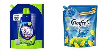 Surf Excel Top Load Matic Liquid Detergent Pouch - 2 L & After Wash Morning Fresh Fabric Conditioner Pouch - 2 L Combo