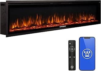 Westinghouse 74 Inch Electric Fireplace Heater, Compatible with Alexa & Google Home, Wall Mount or in-Wall Recessed Fireplace Insert, 24 Hour Timer, Color Changing Flames, 750W/1500W Indoor Heater