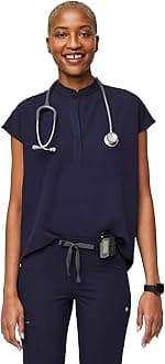 Rafaela Oversized Scrub Tops for Women — Mandarin Collar, Shirttail Hem, 3 Pockets, 4-Way Stretch Women’s Scrub Top
