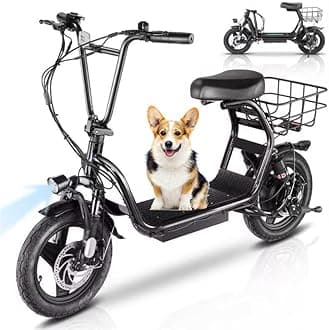 Electric Scooter with Seat, 14" Fat Tire Electric Scooter Adults, 15 Miles Range&20 Mph Power by 560W Peak Motor,Foldable Adult Electric Scooter for Commuting with Basket&Shock Absorbing