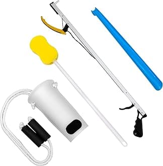 FabLife™ Hip Kit: 26 inch reacher, contoured sponge, formed sock aid, 18 inch plastic shoehorn Hip Kit for unbending hip kit (Magic Hand, Sponge, Sock Assistance, Plastic Shoe Horn)