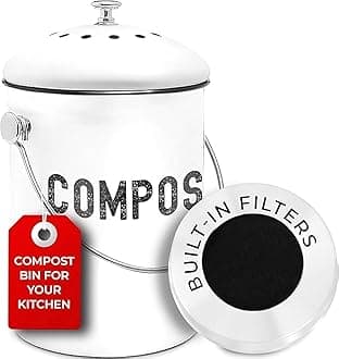 Countertop Compost Bin Kitchen | 1.3 Gallon | Odorless Composting Bin with Carbon Filters | Indoor Compost Bin with Lid | Stainless Steel Kitchen Composter for Food Scraps & Waste Recycling