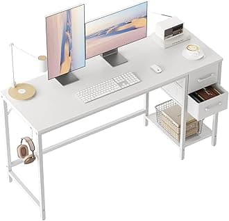 CubiCubi Computer Desk with 2 Drawers, 55 Inch Small Home Office Desk Study Writing Table, White