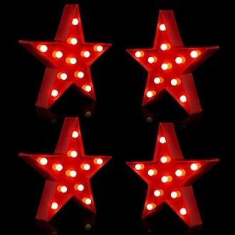 Tarpop 4 Pcs Star Plastic Night Light Battery Operated LED Marquee Star Sign Party Movie Theater Decor Room Wall Lamp for Kids Baby Child Girl Gifts, Birthday Party Christmas Home Bar(Red)