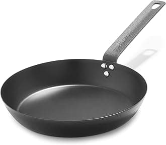Pre-Seasoned Carbon Steel Induction 26cm Frying Pan Skillet, Oven Safe, Black