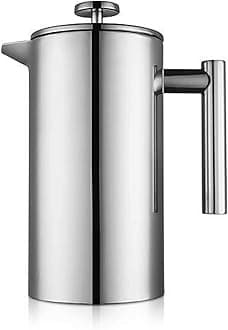 Cafetiere Stainless Steel French Press Large Insulated Coffee Press, Double Wall Coffee & Tea Maker, 1.5L / 50 OZ-Bonus with Two Coffee Filter Screens(1500ml Silver)