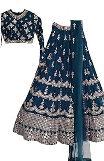 WeaRSquadWomen’s Art Silk Lehenga Choli with Sequins Embroidery Work & Unstitched Blouse - Parti Wear Georgette Dupatta for Weddings and Special Occasions