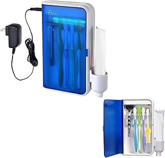 Pursonic UV Toothbrush Sanitizer Holder Wall Mounted - 5 Slots Toothbrush Holders for Bathrooms with Toothpaste Holder - No-Drill Toothbrush Holder Fits Electric Toothbrush Heads