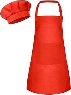 Kids Apron and Chef Hat Set Children Apron Adjustable with 2 Pockets Children Chef Painting for Cooking Baking