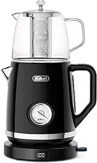 Feller Germany, Retro Style 1.7L 2-in-1 Stainless Steel Tea Maker+Kettle, 2200W, 40-100°C Adjustable Touch-Sensitive Temp Setting,LED Display, TS290,2Y Guarantee-UAE Version (Black)