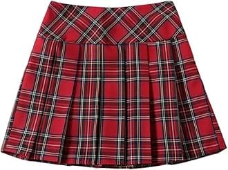 WDIRARA Pleated Skirts for Women Y2k Mini Skirt High Waist A-Line Uniform Skorts Plaid Cheer Skort