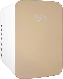 15L Mini Fridge for Bedroom - Car, Office Desk & College Dorm Room - 12v Portable Cooler & Warmer for Food, Drinks, Skincare, Beauty & Makeup - AC/DC Small Refrigerator with Glass Front, Gold