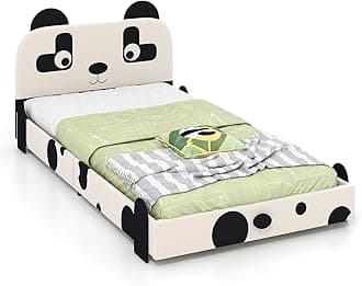 HONEY JOY Twin Bed Frames for Kids, Toddler Wooden Twin Bed Platform with Headboard & Slat Base, No Box Spring Needed, Children Bedroom Furniture for Boys Girls, Panda