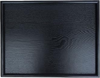 22 x 18 Inches Extra Large Solid Wood Serving Tray for Tea Coffee Table Snack Food Meals Serving Plate Kitchen Party Bar Breakfast Server with Raised Edges Black Wooden Decorative Ottoman Tray