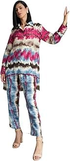 Leriya Fashion Women’s Summer Printed Rayon Co-Ord Set | Regular Fit Full Sleeve Shirt Top & Wide Leg Pants | Trendy Holiday, Resort & Casual Wear Two Piece Set