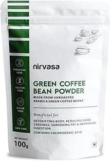 NirvasaUnroasted Arabica Pure Green Coffee Bean Extract Powder | Weight Management & Detox For Men & Women | Chlorogenic Acid for Natural Weight Loss | Body Detoxification Powder | 100g Pack of 1