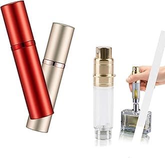 – 2Pcs Travel Refillable Perfume Bottle : 5ml Mini Portable Perfume Empty Atomisers - Bottom Fill Pocket P-e-r-f-u-m-e Dispenser, Unisex for Travel Vacation Birthday Anniversary (Red+Gold)