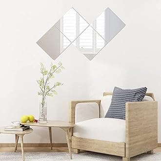 Self Adhesive Glass Mirror, Bathroom Wall Mounted Mirror, Make Up Mirror Sticker for Home Living Room Bedroom, Frameless Modern Vanity Mirror for Wall Tiles Decoration Hanging (4PCS-22 * 22CM)