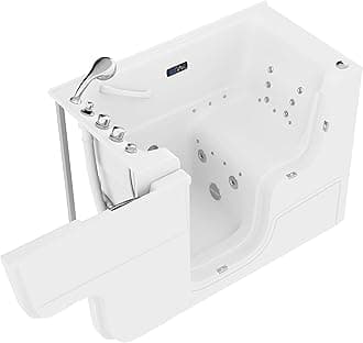 ANZZI Walk In Tub for Seniors 29 x 52 In Left Drain Wheelchair Accessible Bathtub Dual Therapy 12 Whirlpool Jets 18 Air Jets Inline Heater Quick Fill Faucet ADA Seat Acrylic White | 2953WCLWD