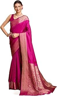SWORNOF Women's Silk Kanjivaram Kanchipuram Saree With Blouse Piece