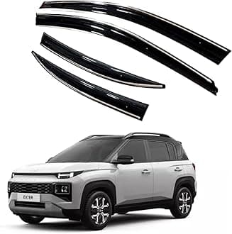 ROYALTECH Premium Chromeline & Silverline Unbreakable Car Rear Window Wind Deflectors & Side Door Visor Rain Guard Compatible with (Hyundai Exter (2023 Onwards))