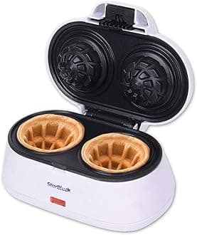 Double Waffle Bowl Maker by StarBlue - White - Make bowl shapes Belgian waffles in minutes | Best for serving ice cream and fruit | Gift ideas