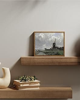 VIYYIEA Framed Canvas Wall Art Home Decor French Country Field Wall Decor Nature Wilderness Windmill Art Landscape Wall Pictures Artwork Room Decor for Bathroom Living Room Bedroom Office 8x10in