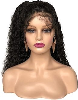 Realistic Female Mannequin Head with Shoulder Manikin PVC Head Bust Wig Head Stand with Makeup for Wigs Display Necklace Earrings Beige
