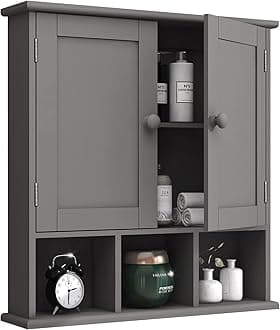 TaoHFE Grey Bathroom Wall Cabinet with 2 Door Adjustable Shelves, Over The Toilet Storage, Medicine Cabinets for Laundry Room, Kitchen
