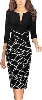 VFSHOW Womens Vintage Pleated Pockets Work Business Casual Skater A-Line Dress
