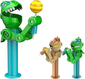 HDLNKAK 2 Pcs Dinosaur Lollipop Holder for Kids, Christmas Lollipop Case, Creative Press-to-Store Toy & Fun Gift for Toddlers Over 3 Years Old (Green & Brown)