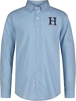 Tommy HilfigerBoys' Long Sleeve Woven Button-Down Shirt, Cerulean Matt H Solid