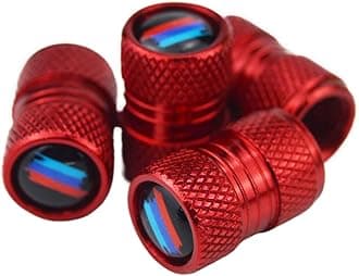 (Set of 4) Metal Auto Tire Valve Stem Cap Cover Trim with M Sports Stripes Resin Emblem for BMW 3 5 7 M3 M4 M5 M8 X1 X3 X4 X5 X6 X7 Z4 i3 i4 ix Anti-Rust