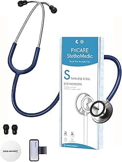 FriCARE Dual Head Stethoscope - Stethoscopes for Nurses, Medical Nursing Students, Paramedics/EMT/LVN/VNA Backup Estetoscopio, Navy Blue Tube, Stainless Steel Chestpiece