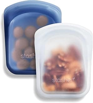 Premium Silicone Reusable Food Storage Pocket Bags, Pack of 2, Clear + Deep Ocean, Multi-Use Food Storage Bags, Lunch Bag, Travel Containers, BPA Free, Leak-free, Dishwasher Safe, 118 ml