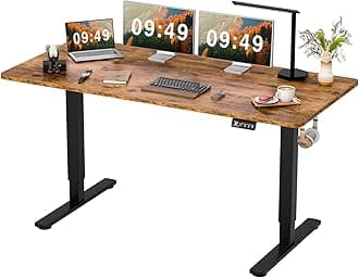 Furmax Electric Height Adjustable Standing Desk Large 63 x 24 Inches Sit Stand up Desk Home Office Computer Desk Memory Preset with T-Shaped Metal Bracket, Brown
