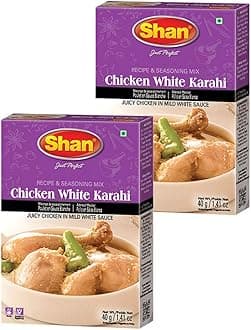 Shan Chicken White Karahi and Seasoning Mix 1.41 oz (40g) - Spice Powder for Juicy Chicken in Mild White Sauce - Suitable for Vegetarians - Airtight Bag in a Box (Pack of 2)