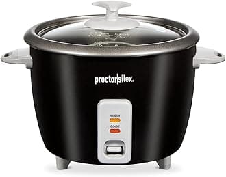 Proctor Silex Rice Cooker & Food Steamer, 16 Cups Cooked (8 Cups Uncooked), Includes Steam and Rinsing Basket, Black (37527)