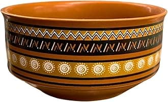 Bombay Docs Terracotta Ceramic Serving Traditional Bowl with Tribal Geometric Pattern Dishwasher & Microwave Safe, Multicolor – Ideal for Snacks, Pasta, Rice, Set of 2