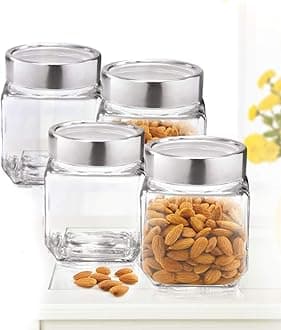 Vency Cube Jar 580ml, Transparent Storage Container Glass Jar for Spices and More (Set Of 4)