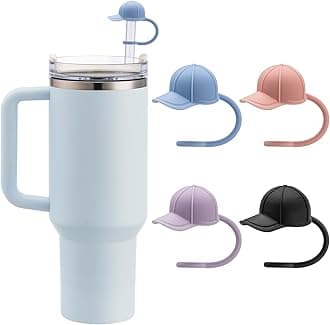 4 PCS Straw Cover Cap for Stanley Cup 20-40oz, Silicone Straw Toppers Baseball Hat, Reusable Silicone Straw Topper Cup Accessories for 6-10mm Straws