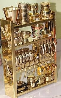 Handcrafted Brass Miniature Kitchen Set/Bhatukali/Toy Set/Home Decor/choppu Jaman/Real Cooking Kit for Play with Brass Stand (Basic)