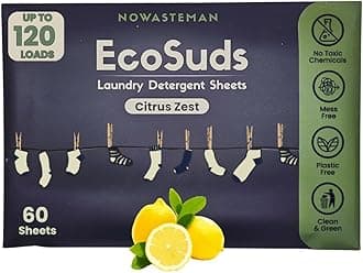 EcoSuds UltraClean Laundry Sheets (CITRUS ZEST): 120 Loads (60 Sheets), Hypoallergenic, Zero Waste #ZeroWasteLiving