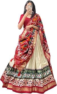 Women's Tussar Silk Lehenga Choli Patola Print with Foil Work With Blouse Solid