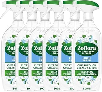 Zoflora Linen Fresh Multipurpose Disinfectant Spray, Antibacterial Multi-Surface Cleaner, Pet-Friendly, Kills 99,9 Percent of Bacteria and Viruses, 6 x 800ml