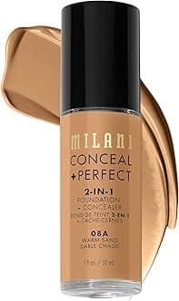 Milani Conceal + Perfect 2-In-1 Cruelty-Free Natural Full Coverage Liquid Foundation + Concealer (Warm Sand, 1 Fl. Oz.) Blemishes & Skin Discoloration, Dry