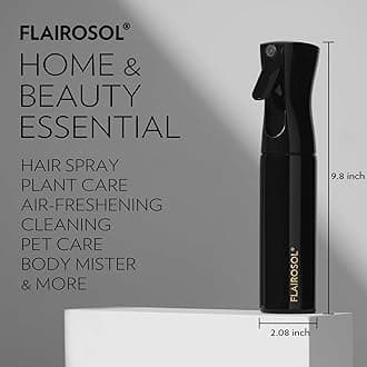 FLAIROSOL 300 ML Continuous Ultra Fine Mist Spray Bottle, Black Bottle - Gold Print, 10.1 Ounces